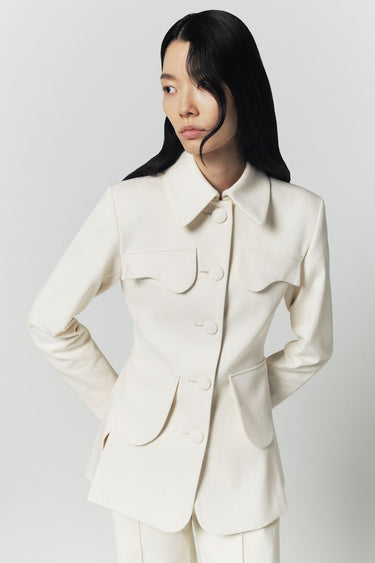 Utility denim suit jacket - Ecru