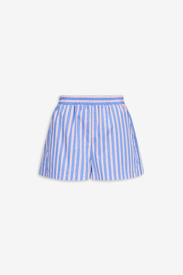 Striped pleated cotton shorts
