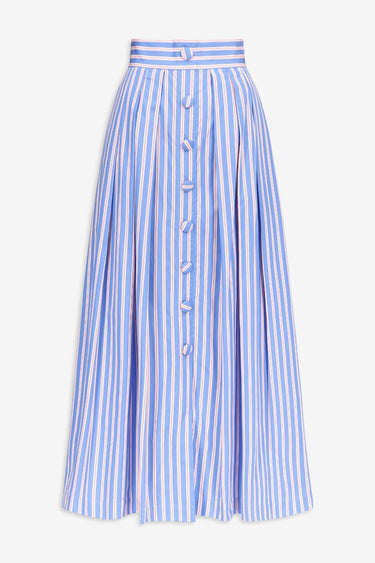 Striped cotton pleated maxi skirt - White & Blue