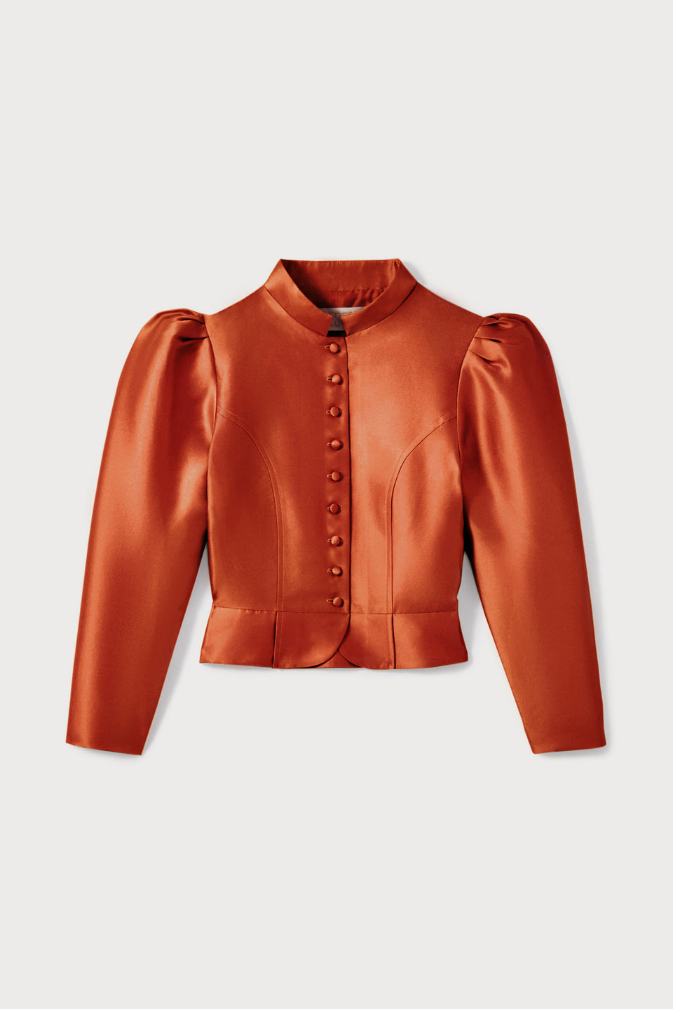 Satin Puff Leather Jacket Terracotta Satin Puff Sleeve Jacket