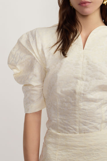 Structured top with puff sleeves - Ecru