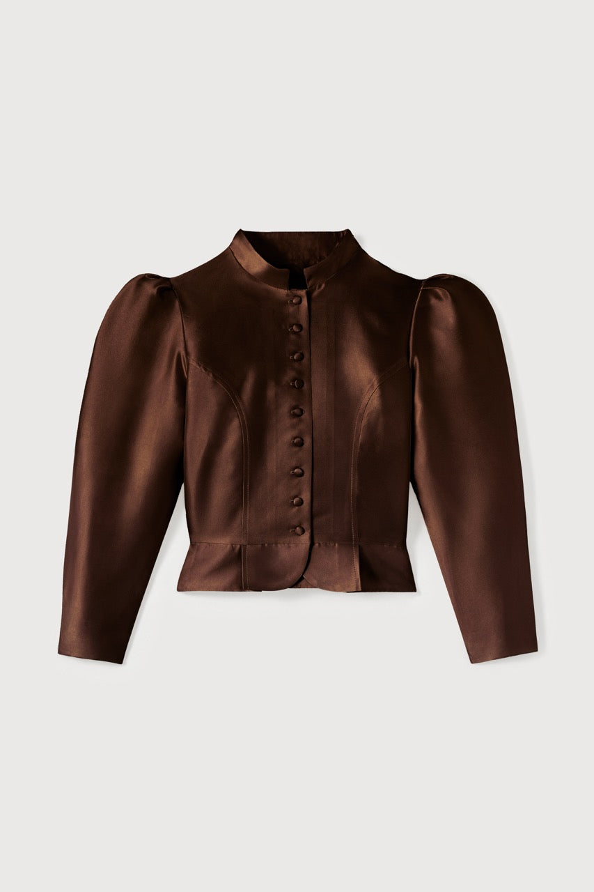 Destree Jacket Cappuccino satin puff sleeve jacket – DESTREE