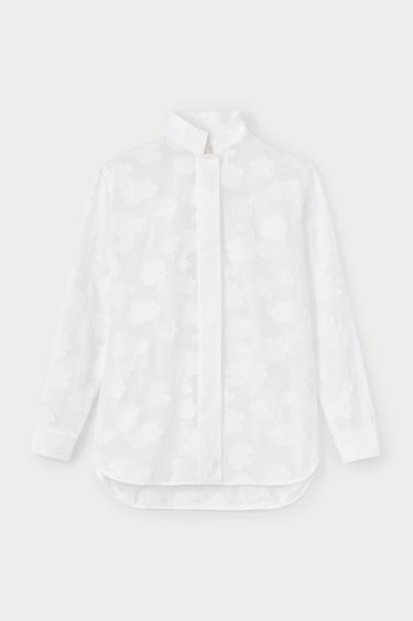 Structured flower veil blouse with high neck - White