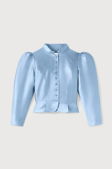 Puff sleeves satin jacket - Niagara Blue