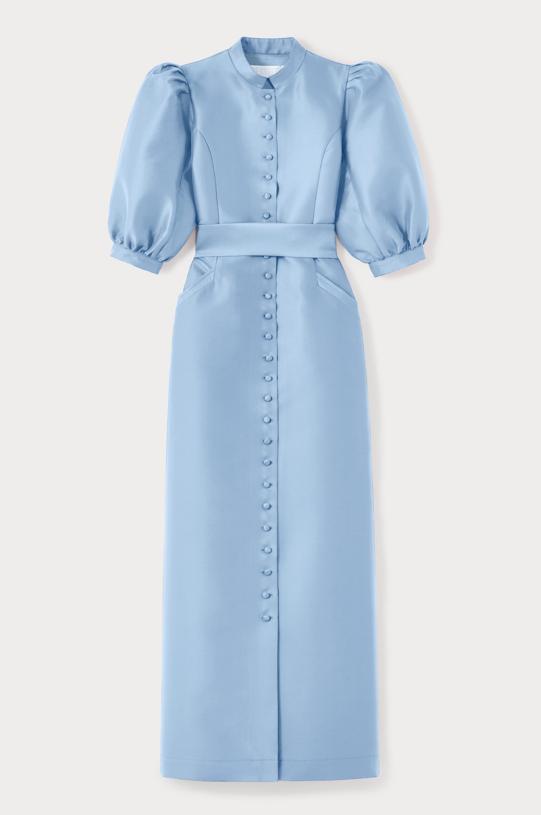 NIAGARA BLUE Satin Puff Sleeve Maxi Dress