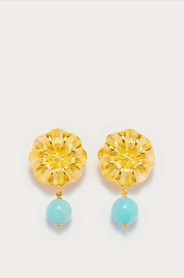 Daisy pearl earrings - Gold & Blue