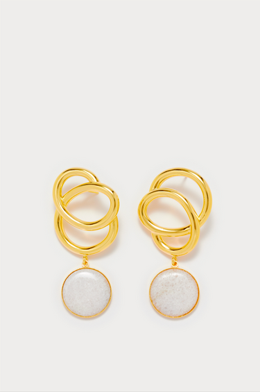 White icon round stone earrings