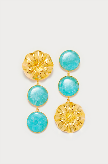 Cyan daisy double stone drop earrings
