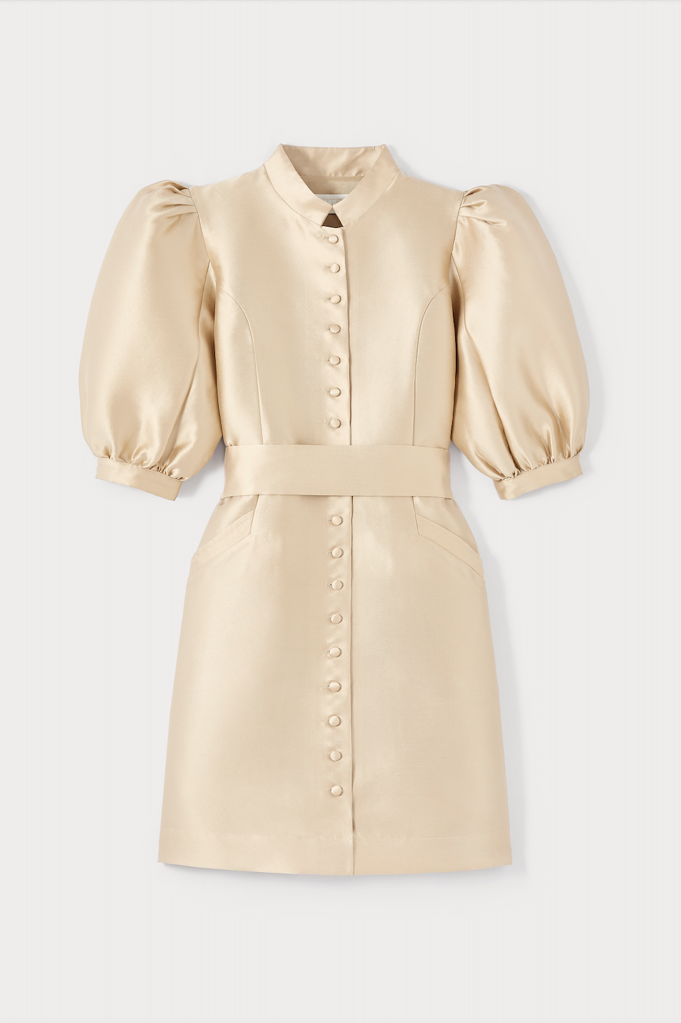 Mini satin dress with puff sleeves - Beige