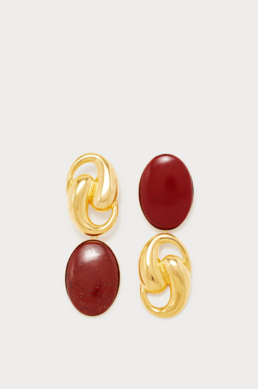 Oval knot earrings with stones - Red