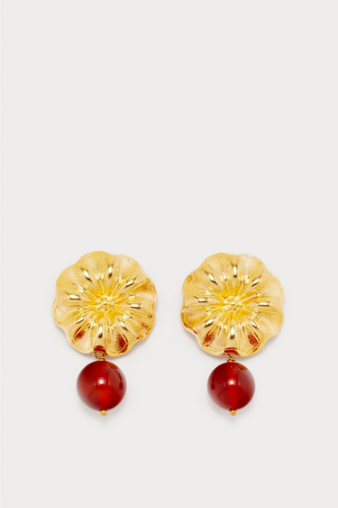 Daisy pearl earrings - Gold & Red