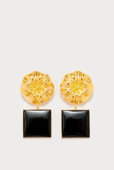 Black daisy square earrings