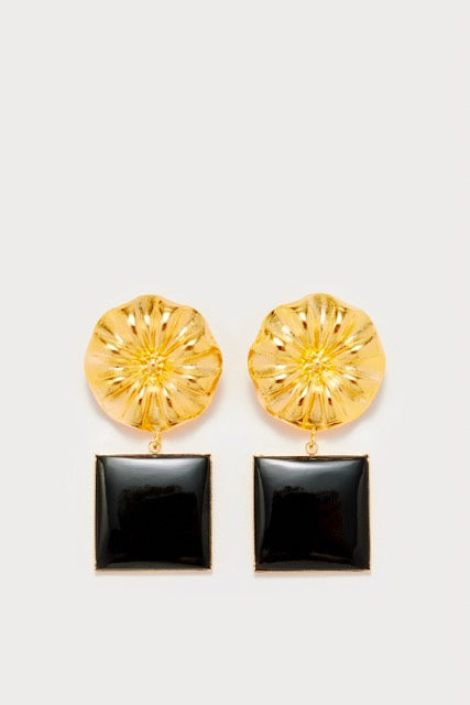 DESTREE Black daisy square earrings