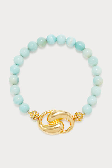 Light blue beaded necklace with gold-plated clasp