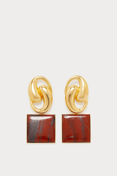 Knot square earrings - Gold & Red