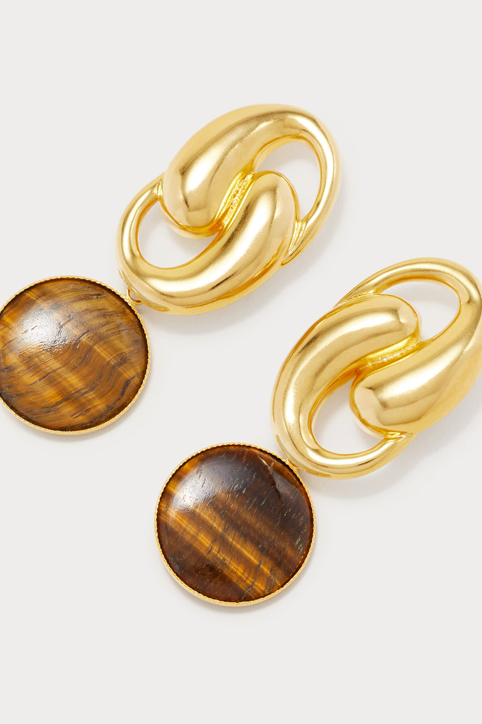 Gold-plated tiger eye round drop earrings – DESTREE