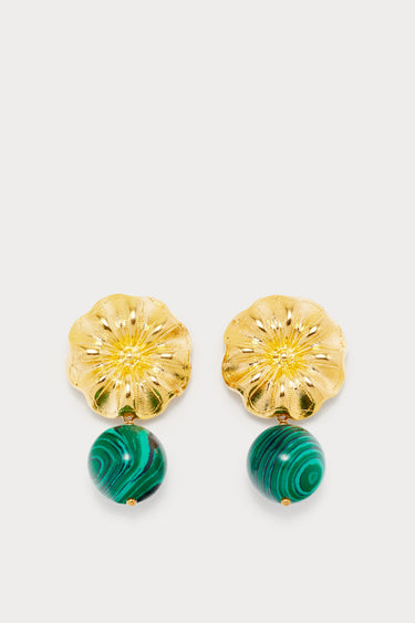 Daisy pearl earrings - Gold & Dark Green