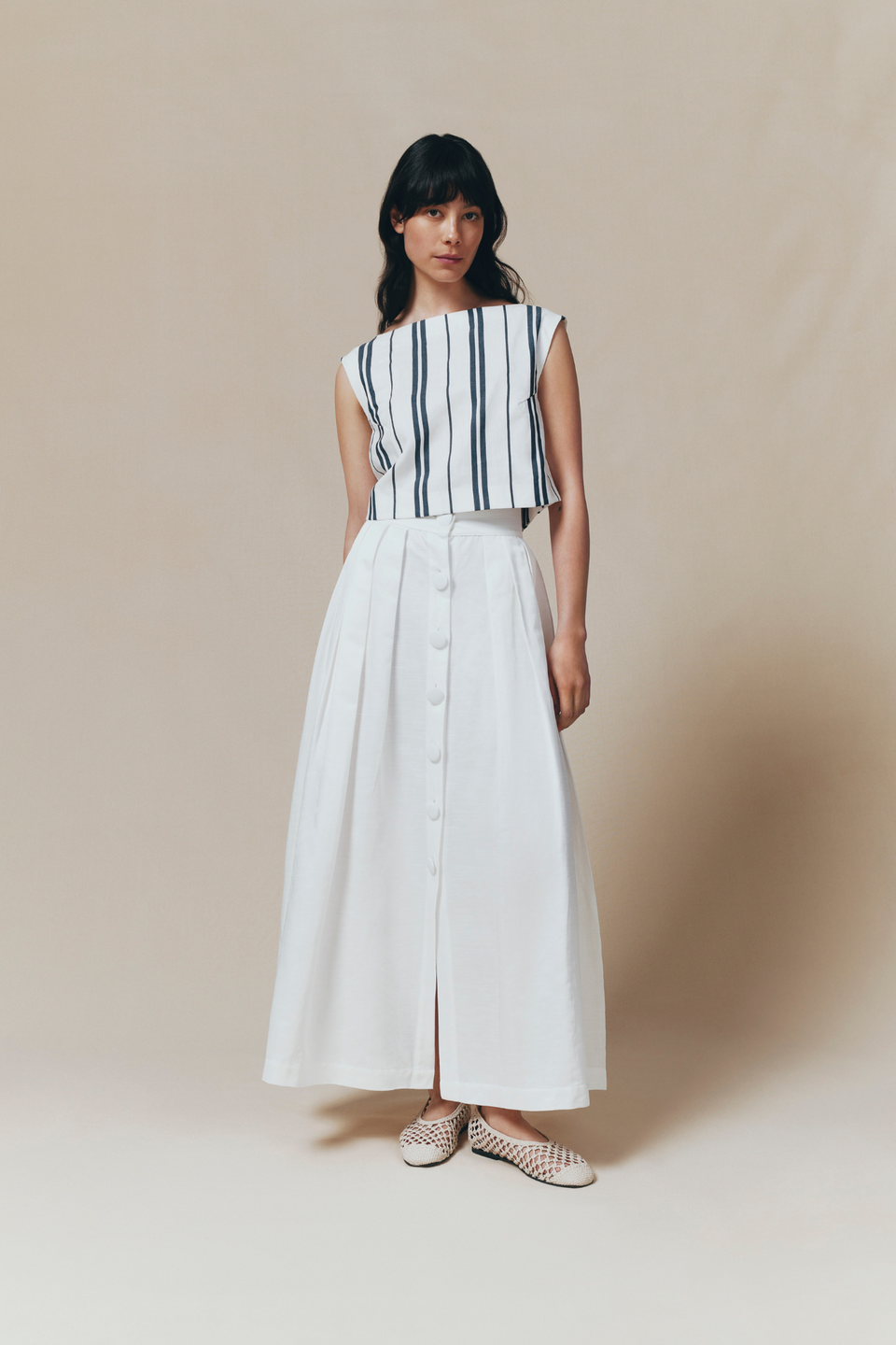 White button-front pleated maxi skirt – DESTREE