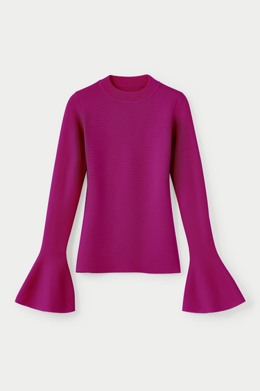 Joan wool flared-sleeve top — Fuchsia