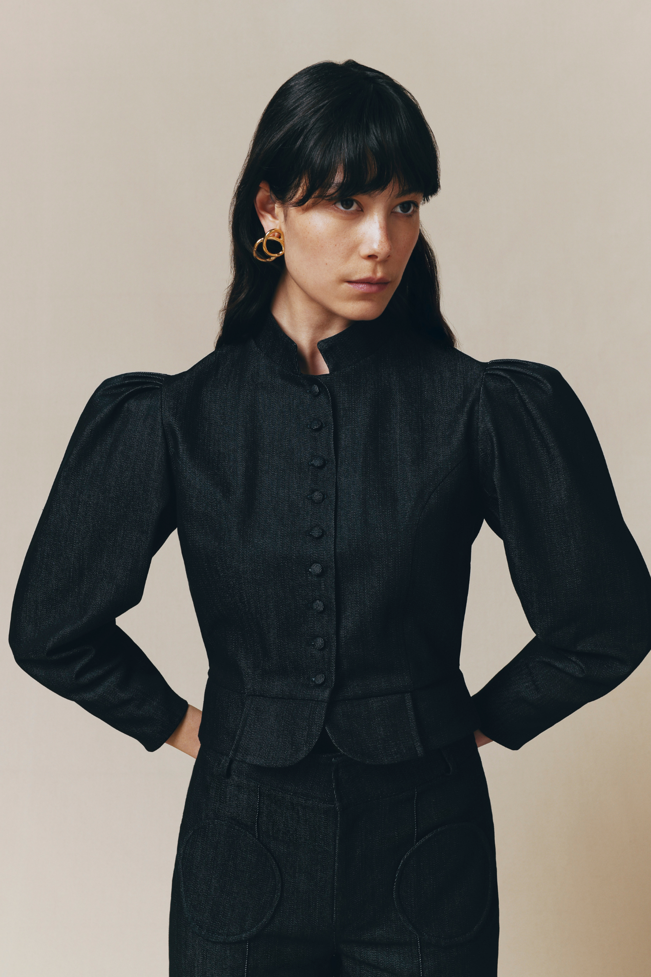 Destree Jacket Dark denim puff sleeve jacket – DESTREE