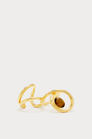 Gold double ring with tiger eye stone