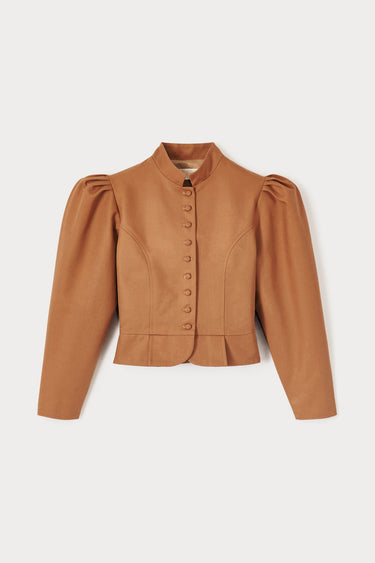 Camel cotton puff sleeve jacket