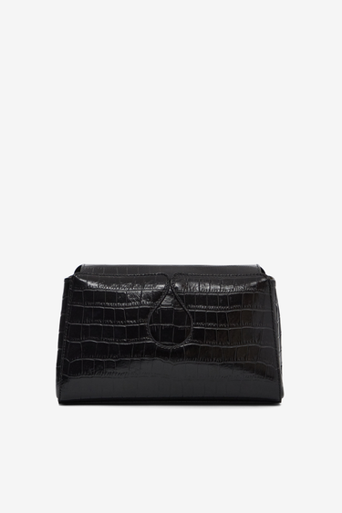 Leather crossbody bag with croco-embossed finish and drop-shaped detail - Black