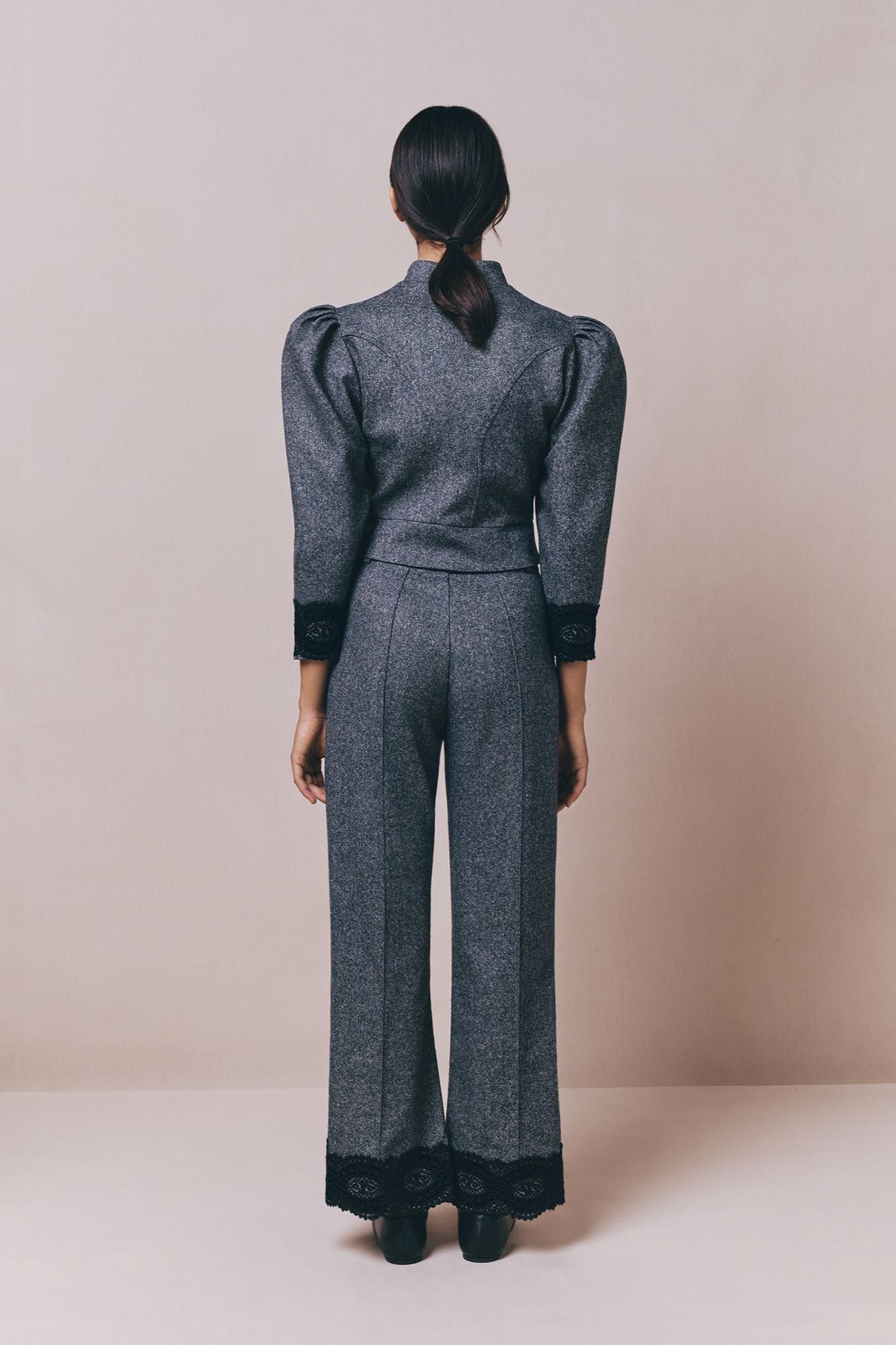 Destree Jacket Grey flannel puff sleeves jacket – DESTREE