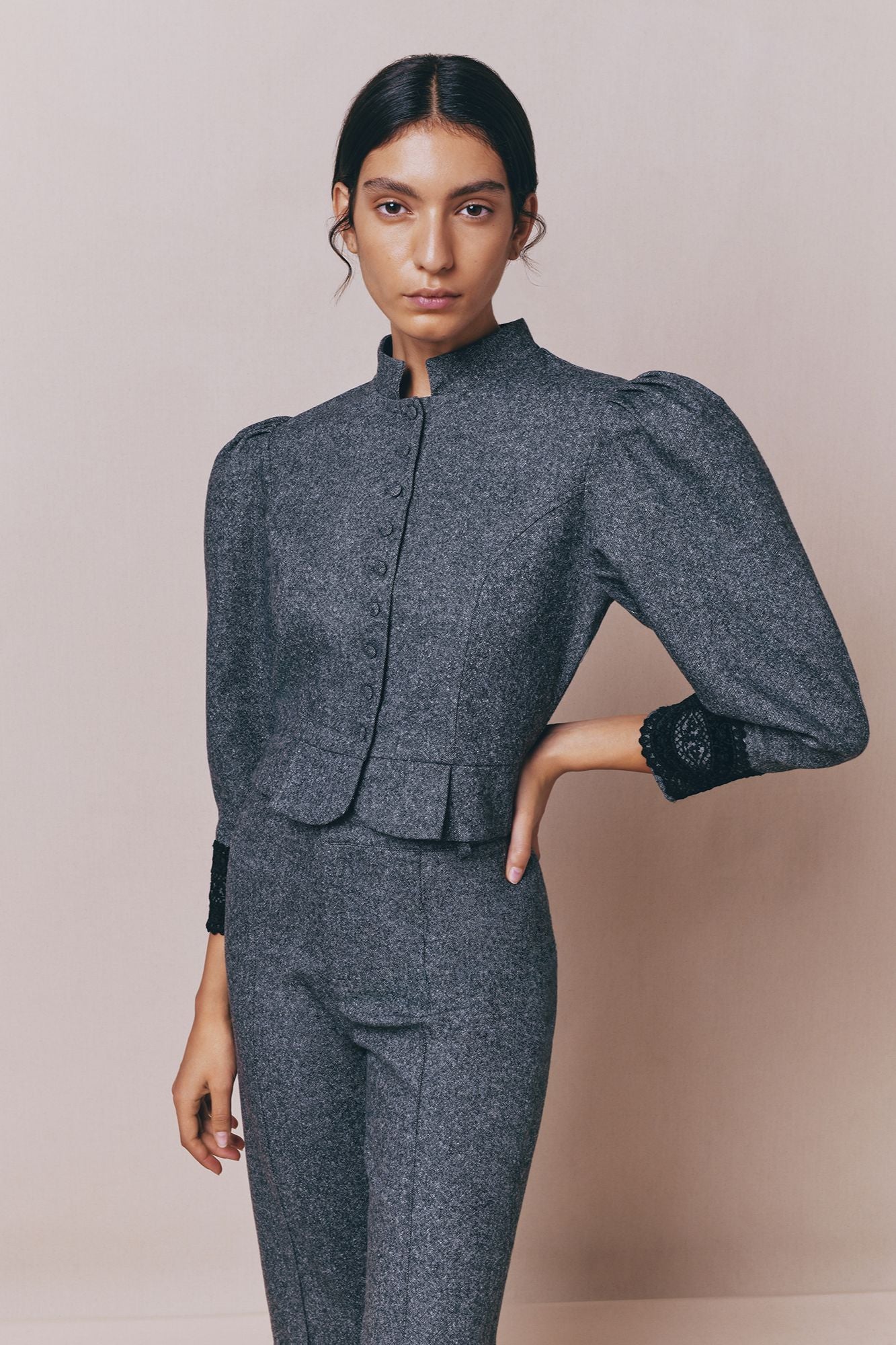 Destree Jacket Grey flannel puff sleeves jacket – DESTREE