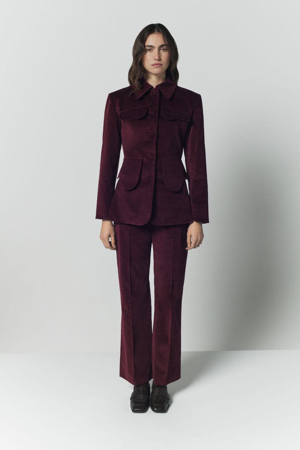 Burgundy velvet straight pants