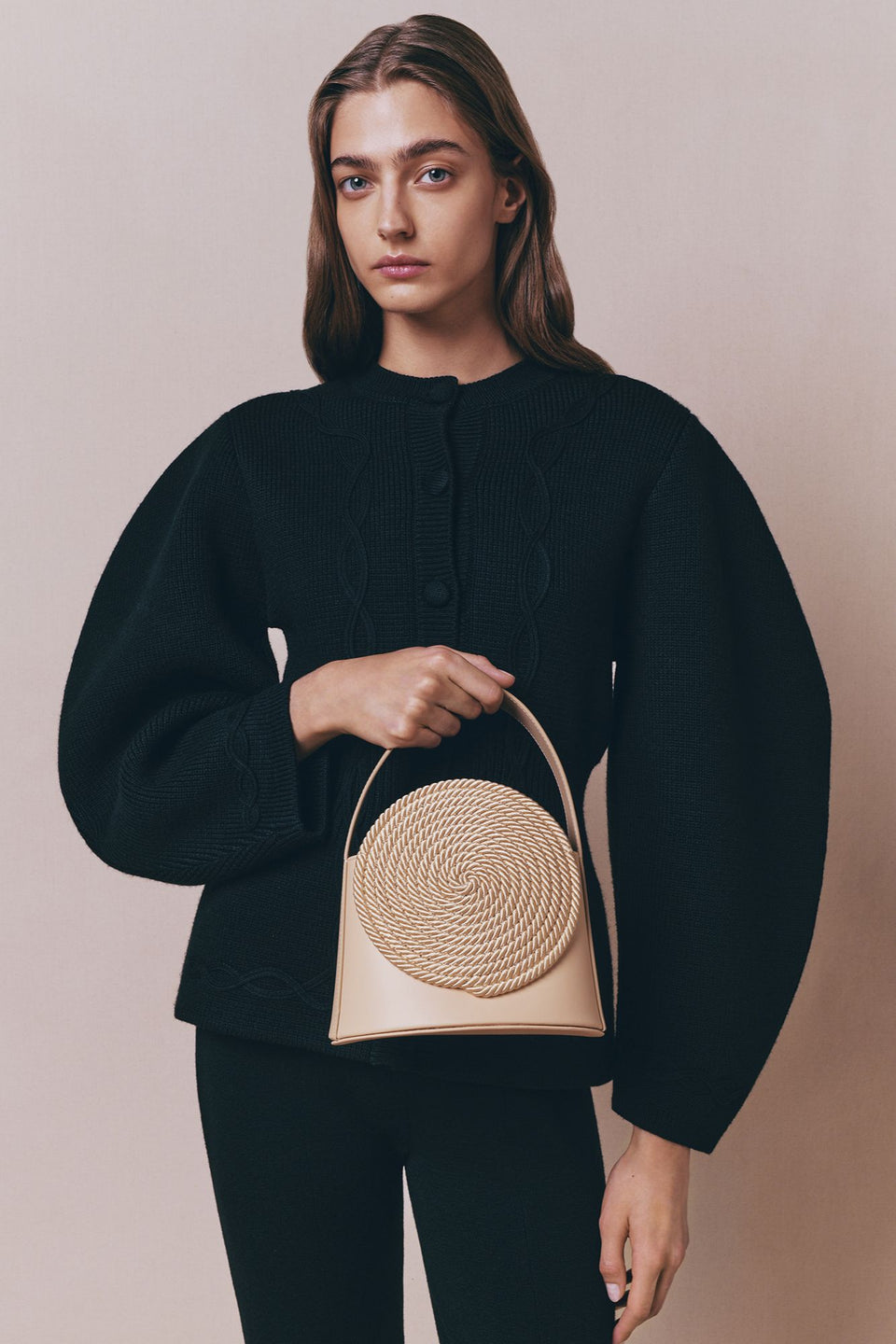 Beige leather bag with passementerie details – DESTREE