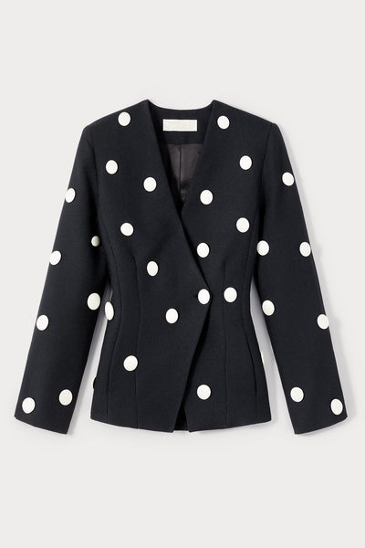 BLACK WHITE CREPE BUTTONS BLAZER
