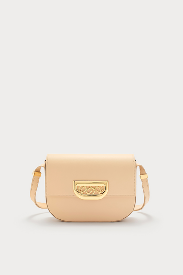 Beige leather crossbody bag with golden clasp