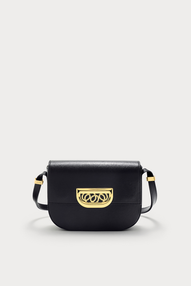 Sac bandoulière en cuir noir avec fermoir doré