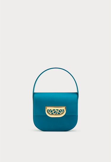 Satin handbag with golden latch - Petrol