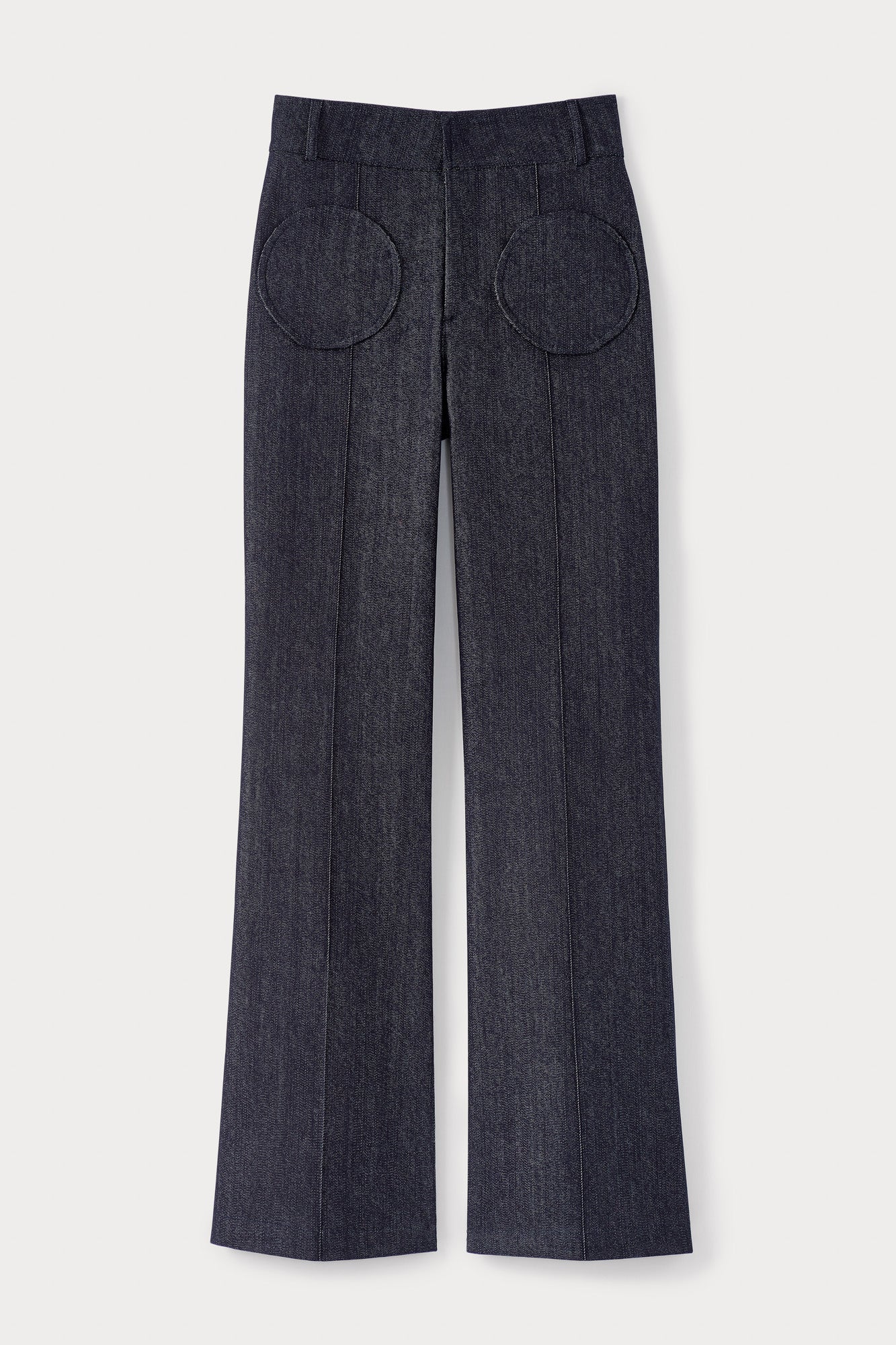 d'estrëe paris NAVY BLUE Denim Flared Pants with Circular Pocket Details