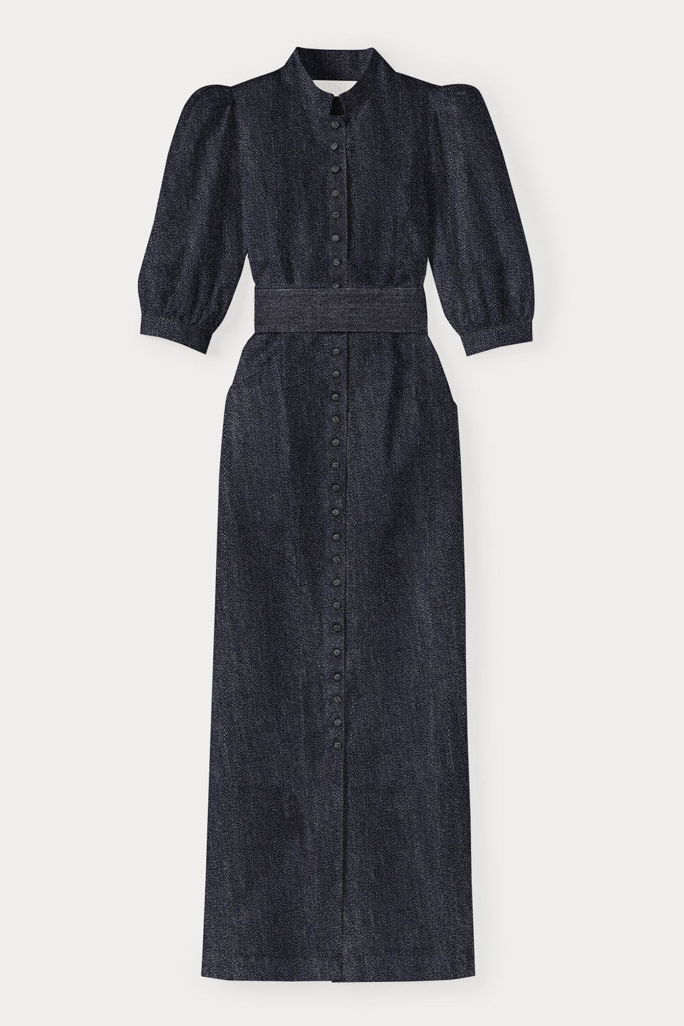 denim dress dark Maxi with puff sleeves - Blue featuring a classic button Clodeeu Women's Spaghetti Strap Aderyn Sequin Dress Colors:black