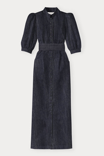 Dark blue denim puff sleeve long dress DESTREE Dark blue denim puff sleeve long dress DESTREE
