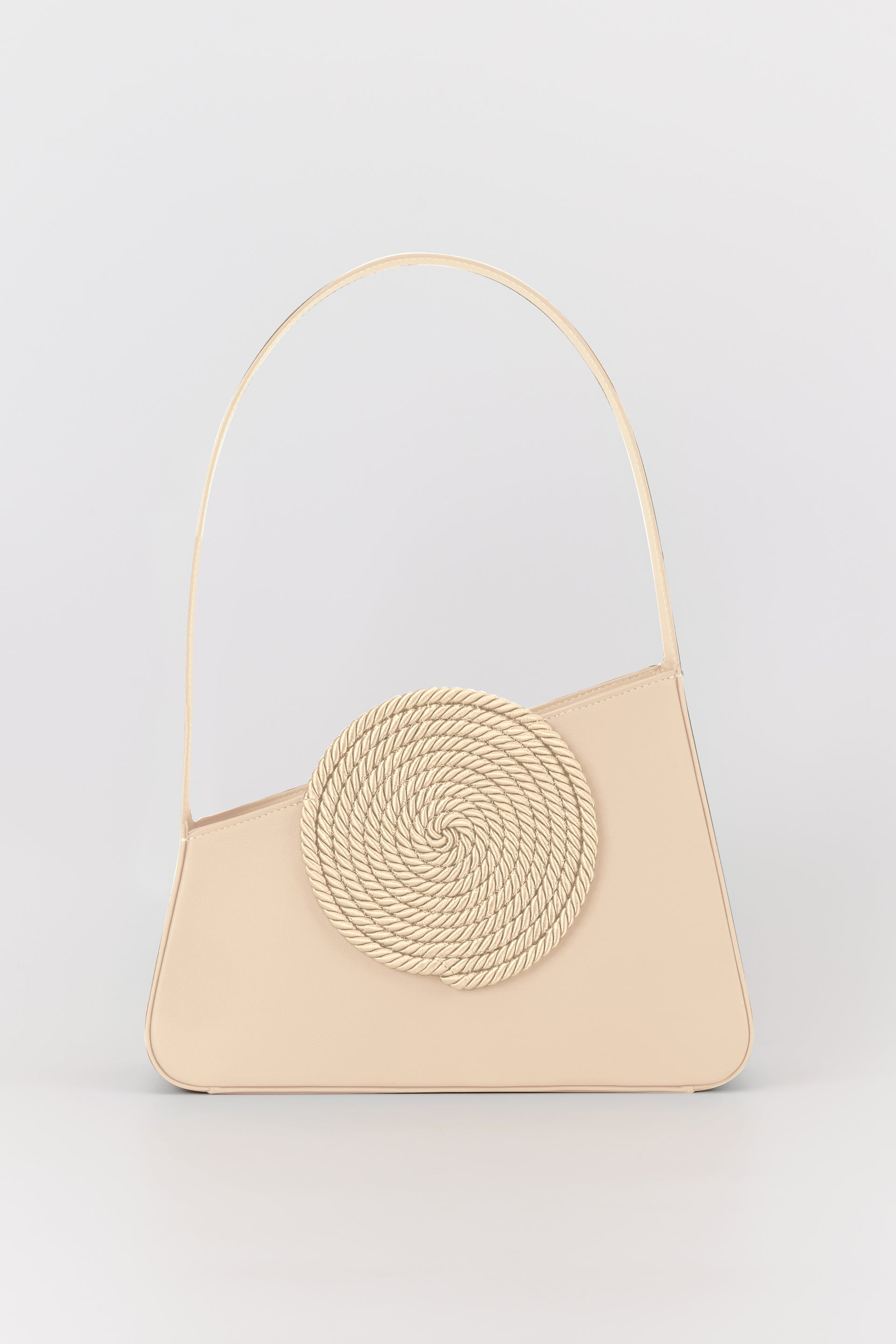 Beige asymmetric leather passementerie bag