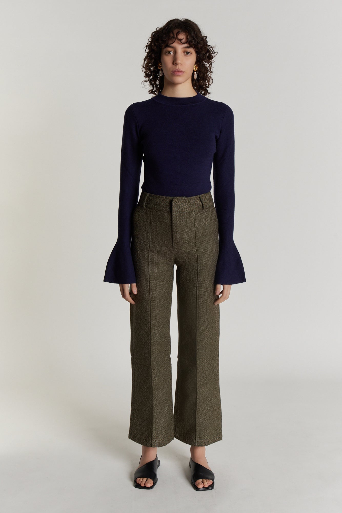 Graphic Wool Flared Pants