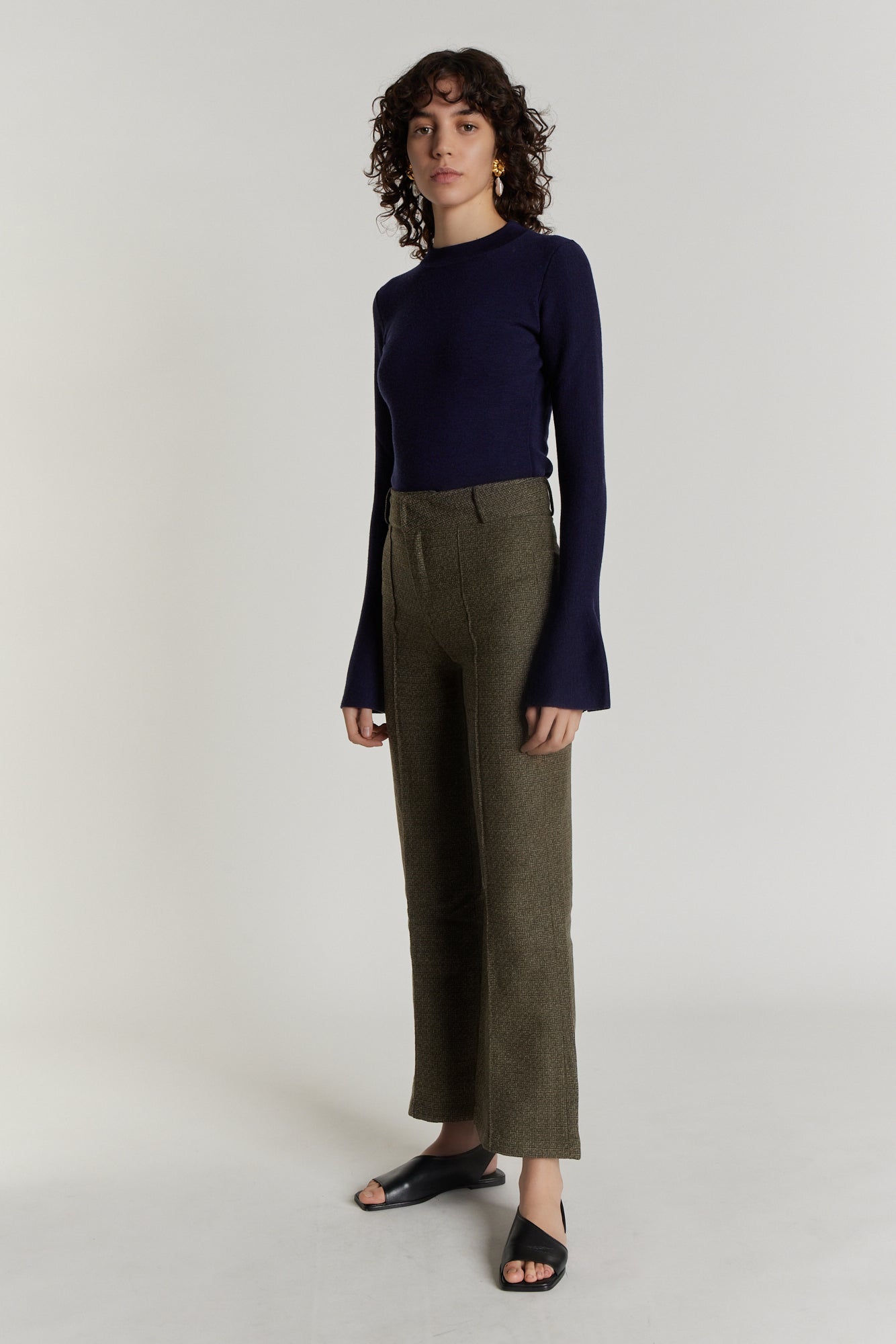Graphic Wool Flared Pants