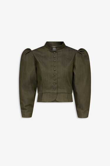 Denim khaki puff sleeve jacket