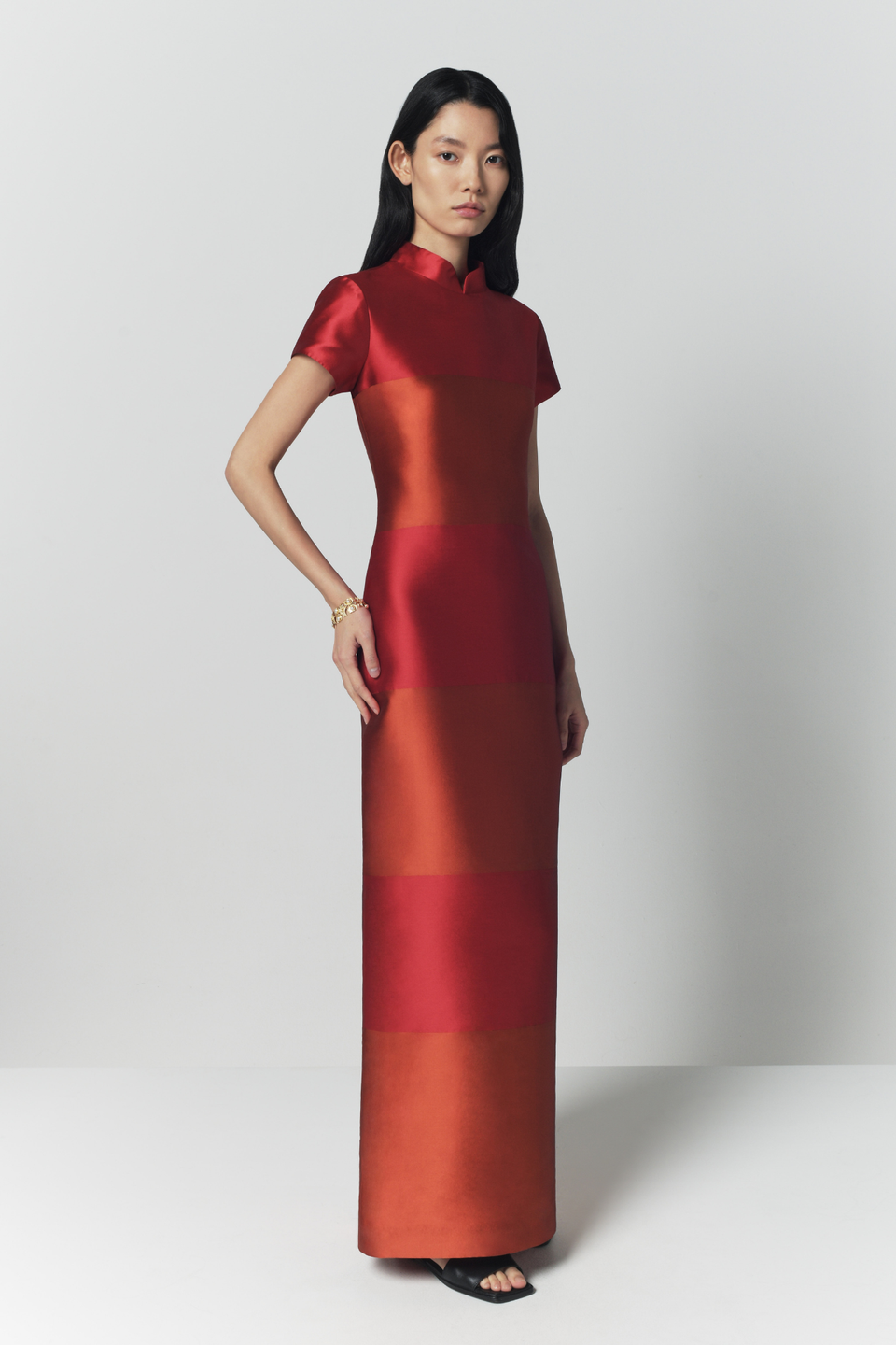 Red and terracotta satin summer dress DESTREE Red and terracotta satin summer dress DESTREE