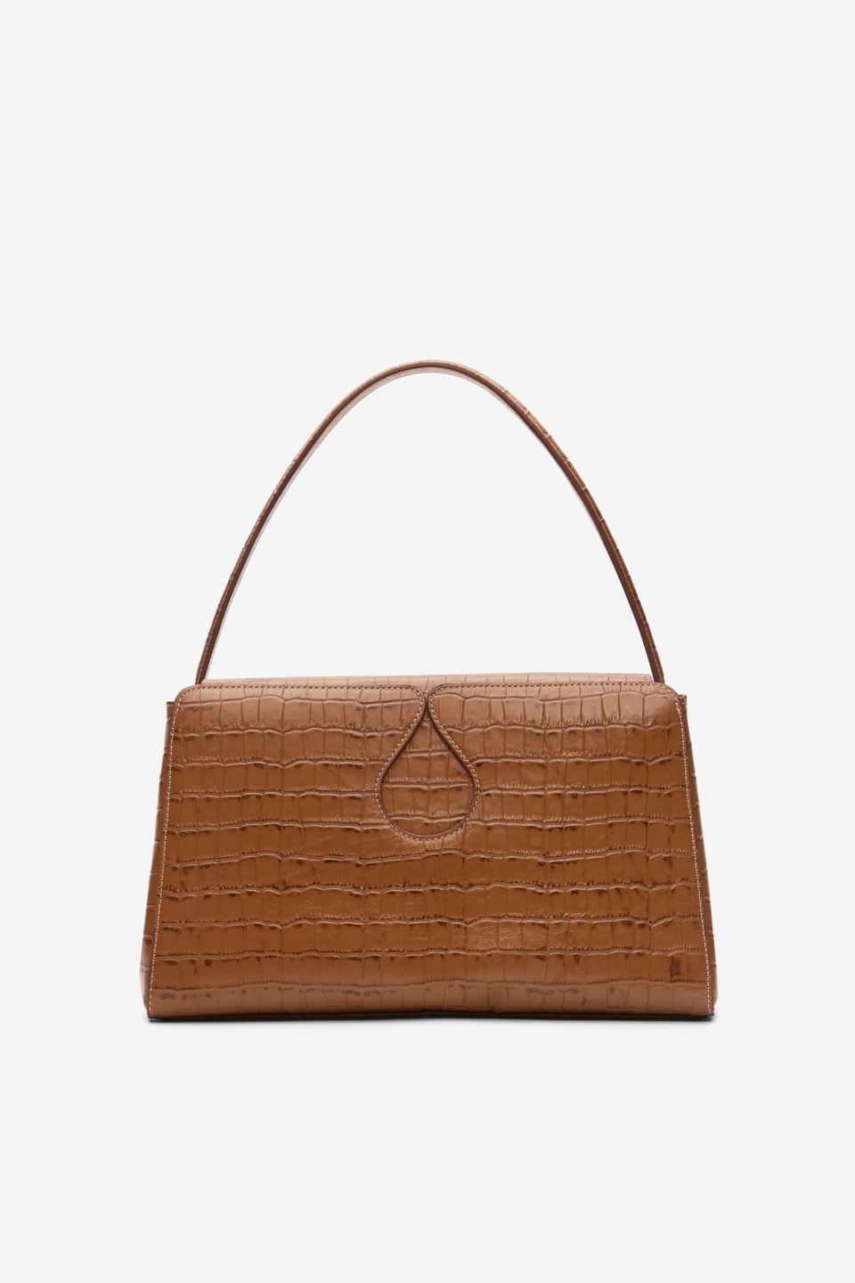 Croco-embossed Camel leather shoulder bag with drop-shaped detail