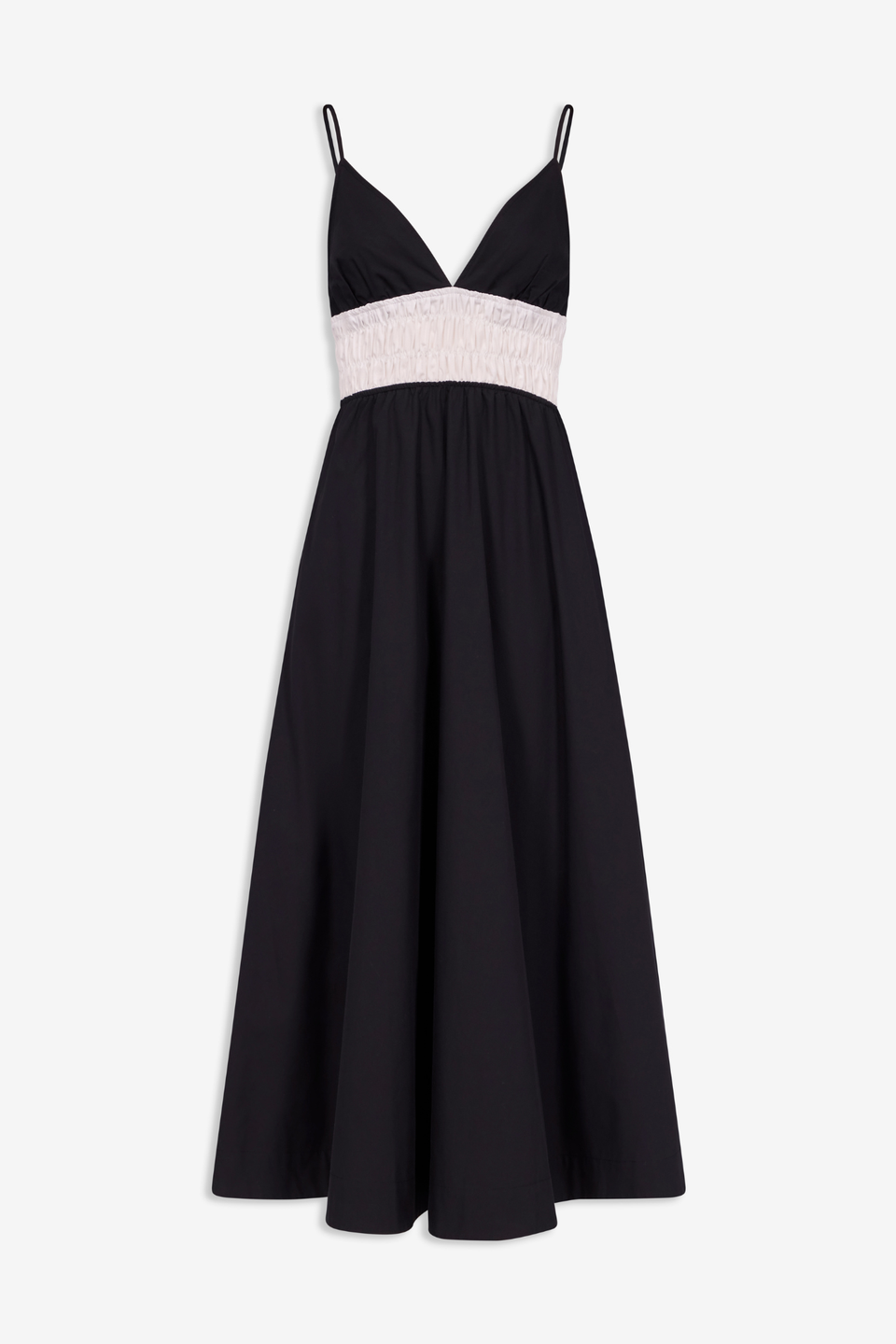 Black cotton poplin summer dress with gathered waist detail – DESTREE