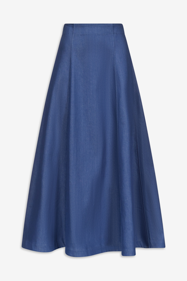 Midi denim skirt with pockets - Blue