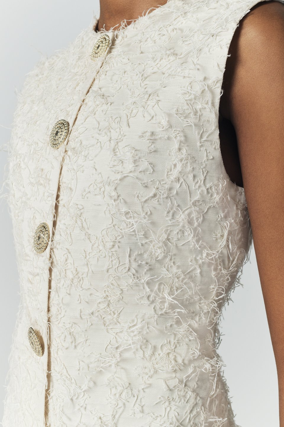 textured jersey cut-out a-line mini dress in ivory Women's Won’t Back Down Ivory Textured Woven Sleeveless Mini Dress | Size: S main image 1