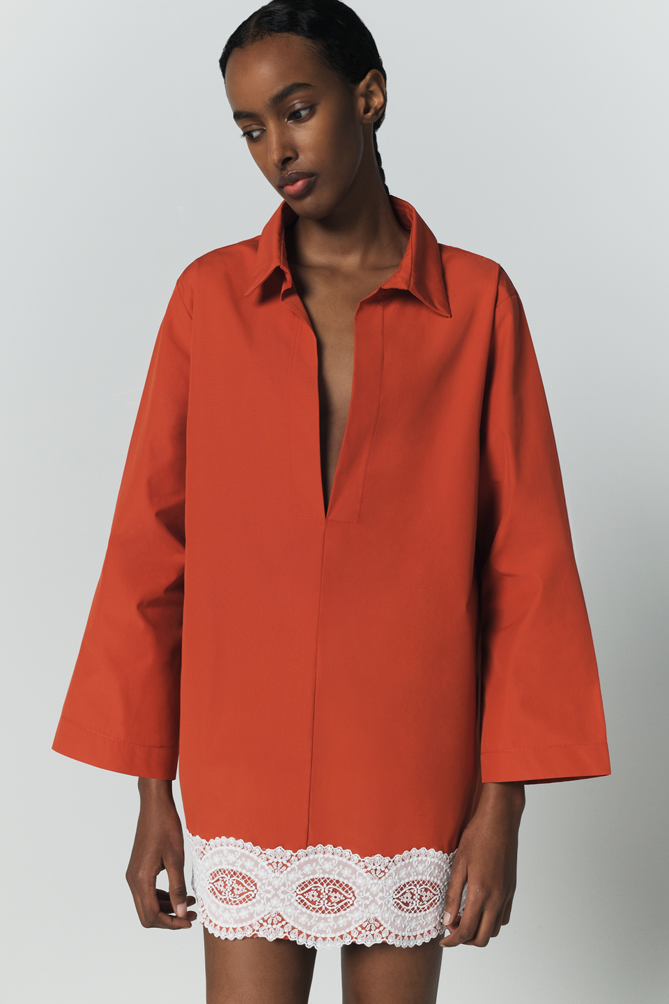 Orange tunic dress with contrast lace trim - M Orange tunic dress with contrast lace trim - M