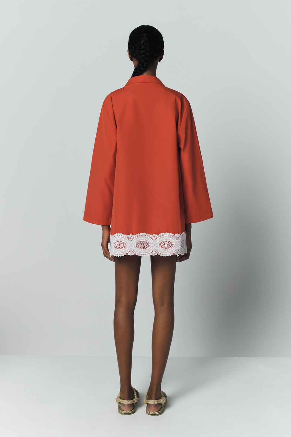 Orange tunic dress with contrast lace trim