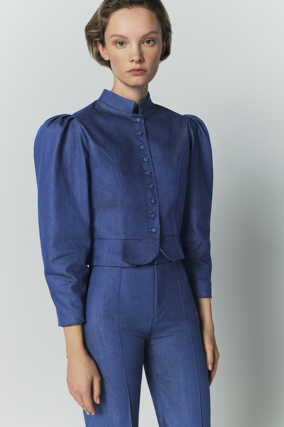 Blue denim puff sleeve jacket – DESTREE